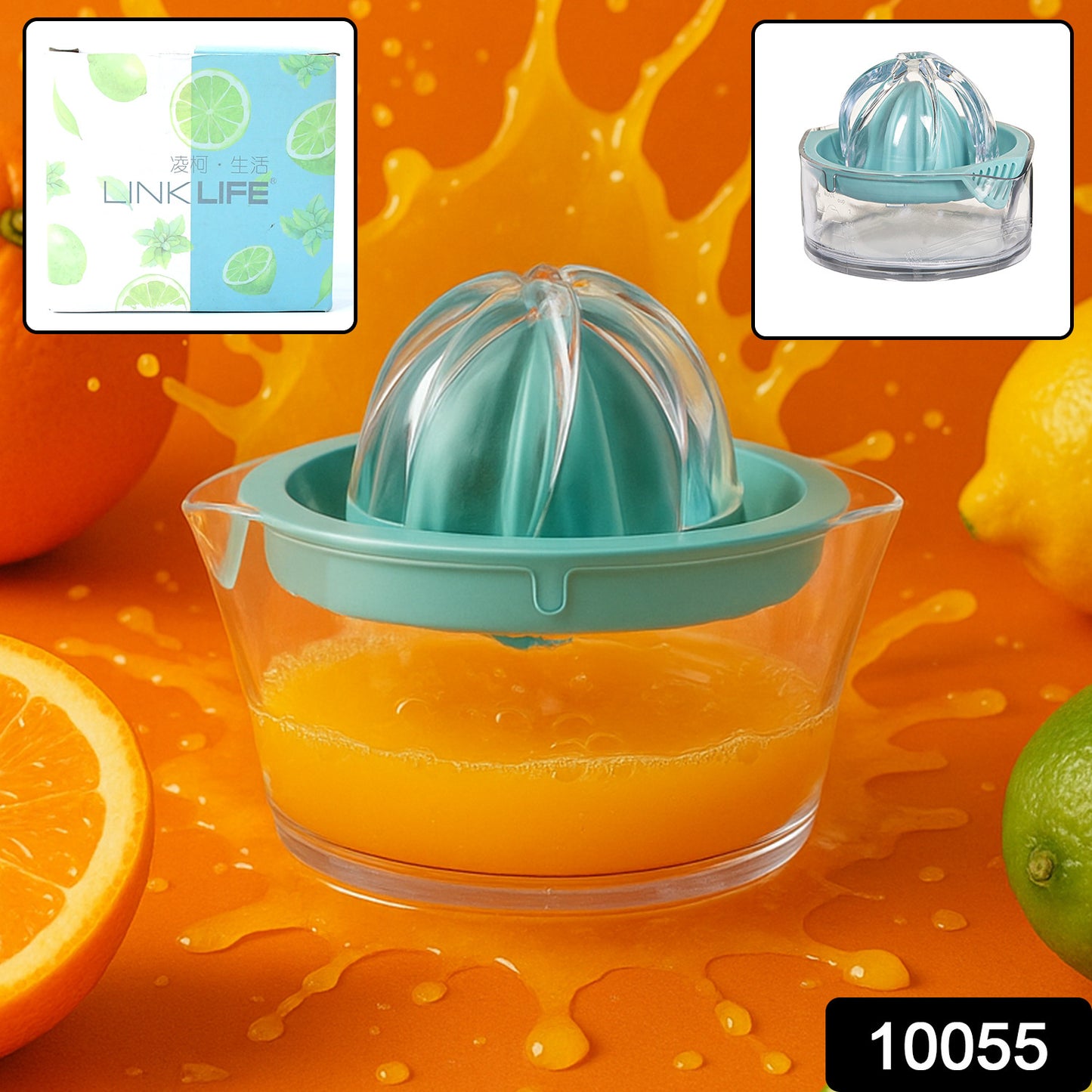 Wukusy manual citrus juicer with lid for oranges, lemons, limes, BPA-free plastic, easy press and pour design.