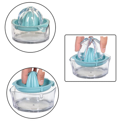 Wukusy manual citrus juicer and squeezer for orange, lemon, lime, with BPA-free plastic press and lid for home use.