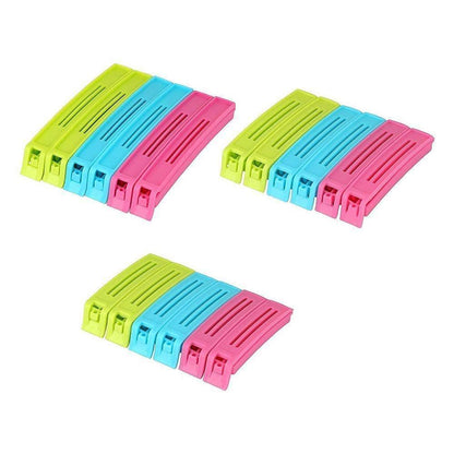 Set of 18 multicolour plastic snack bag clips and sealers by Wukusy for home kitchen storage.
