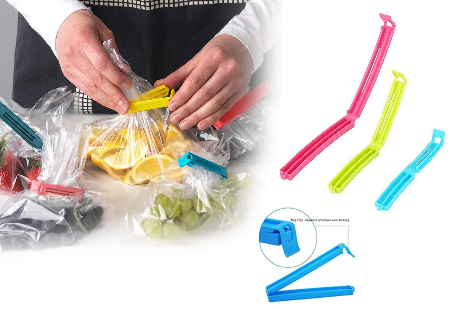 Set of 18 multicolored plastic snack bag clips and sealers from Wukusy for kitchen and food storage.