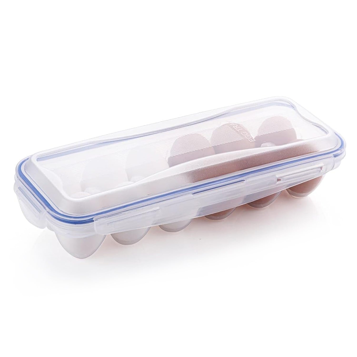 Wukusy egg storage tray in white, designed for organizing eggs in kitchen refrigerator, made of durable plastic.