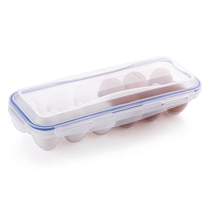 Wukusy egg storage tray in white, designed for organizing eggs in kitchen refrigerator, made of durable plastic.