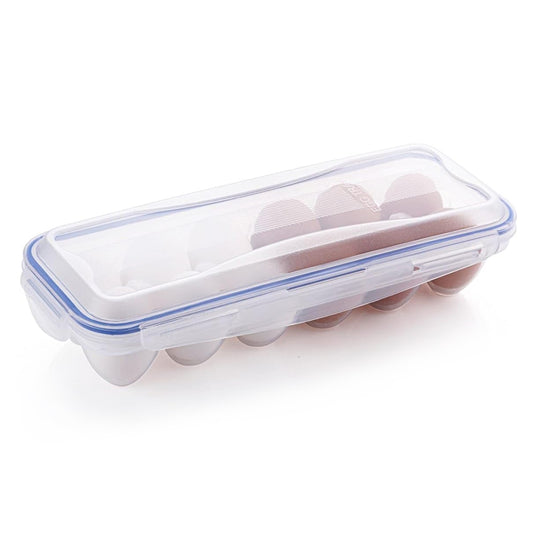 Wukusy egg storage tray in white, designed for organizing eggs in kitchen refrigerator, made of durable plastic.