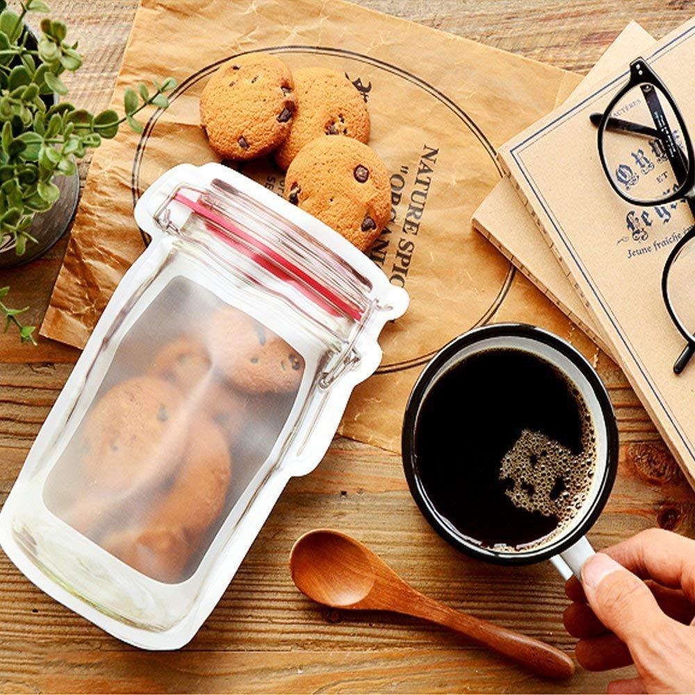 Wukusy 500ml reusable plastic mason jar with airtight seal and zipper for food storage in home and kitchen use.