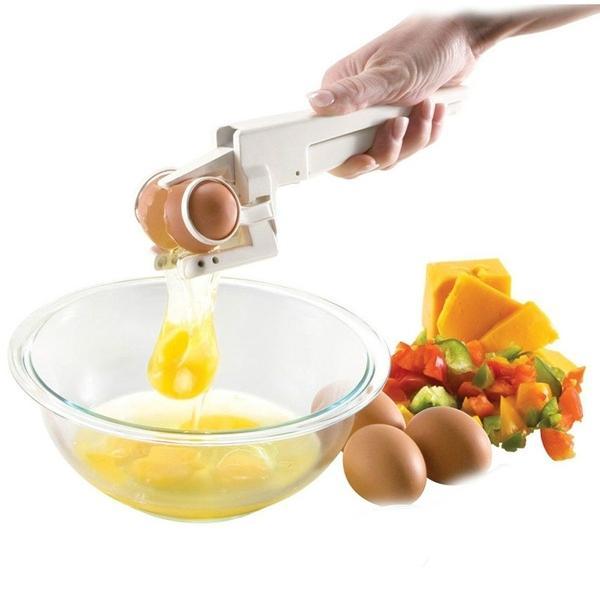 Wukusy plastic handheld egg cracker with separator for home kitchen use, shown in a clean, user-friendly design.