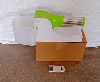 Wukusy plastic French fry slicer with container, designed for home kitchen use to easily cut potatoes into fries.