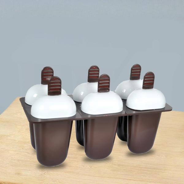 Colorful Wukusy plastic ice candy maker and kulfi mould set with 6 cups, perfect for home ice treats and desserts.