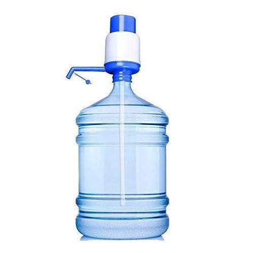 Wukusy 116 Hand Press Water Pump Dispenser for home and kitchen, white plastic pump on a clear water bottle.