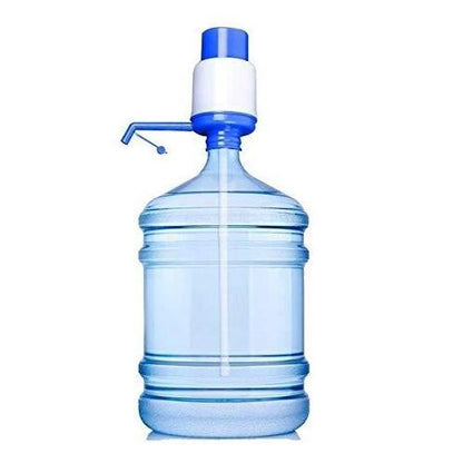 Wukusy 116 Hand Press Water Pump Dispenser for home and kitchen, white plastic pump on a clear water bottle.