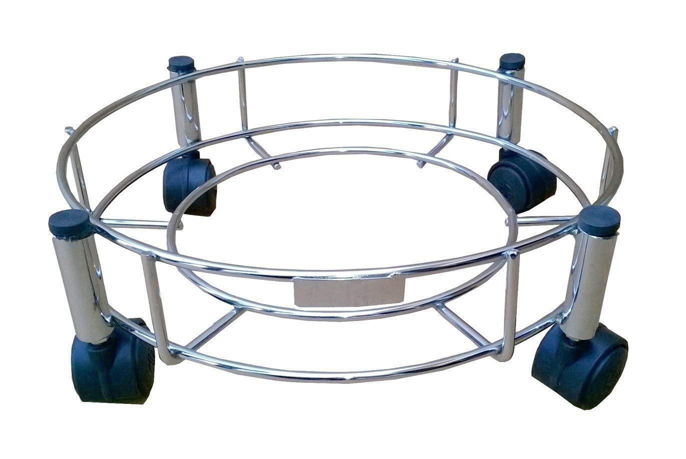 Stainless steel gas cylinder trolley by Wukusy, designed for home and kitchen use, with sturdy wheels and a compact frame.