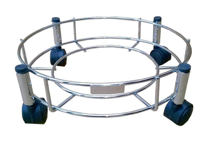 Stainless steel gas cylinder trolley by Wukusy, designed for home and kitchen use, with sturdy wheels and a compact frame.