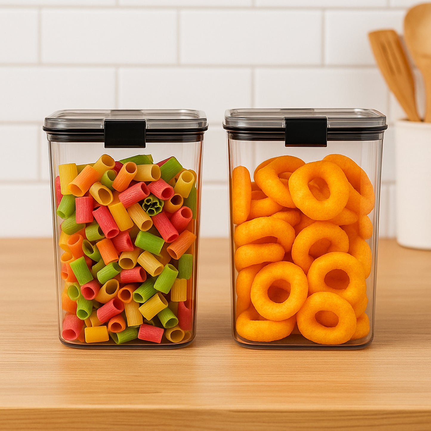 Wukusy 1200 ml airtight lock food storage container set, 2-piece, clear plastic containers for kitchen organization and freshness