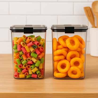 Wukusy 1200 ml airtight lock food storage container set, 2-piece, clear plastic containers for kitchen organization and freshness