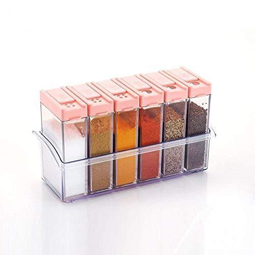 Set of 6 multicolour plastic spice jars from Wukusy, 14x22x8cm, ideal for kitchen storage and organization.
