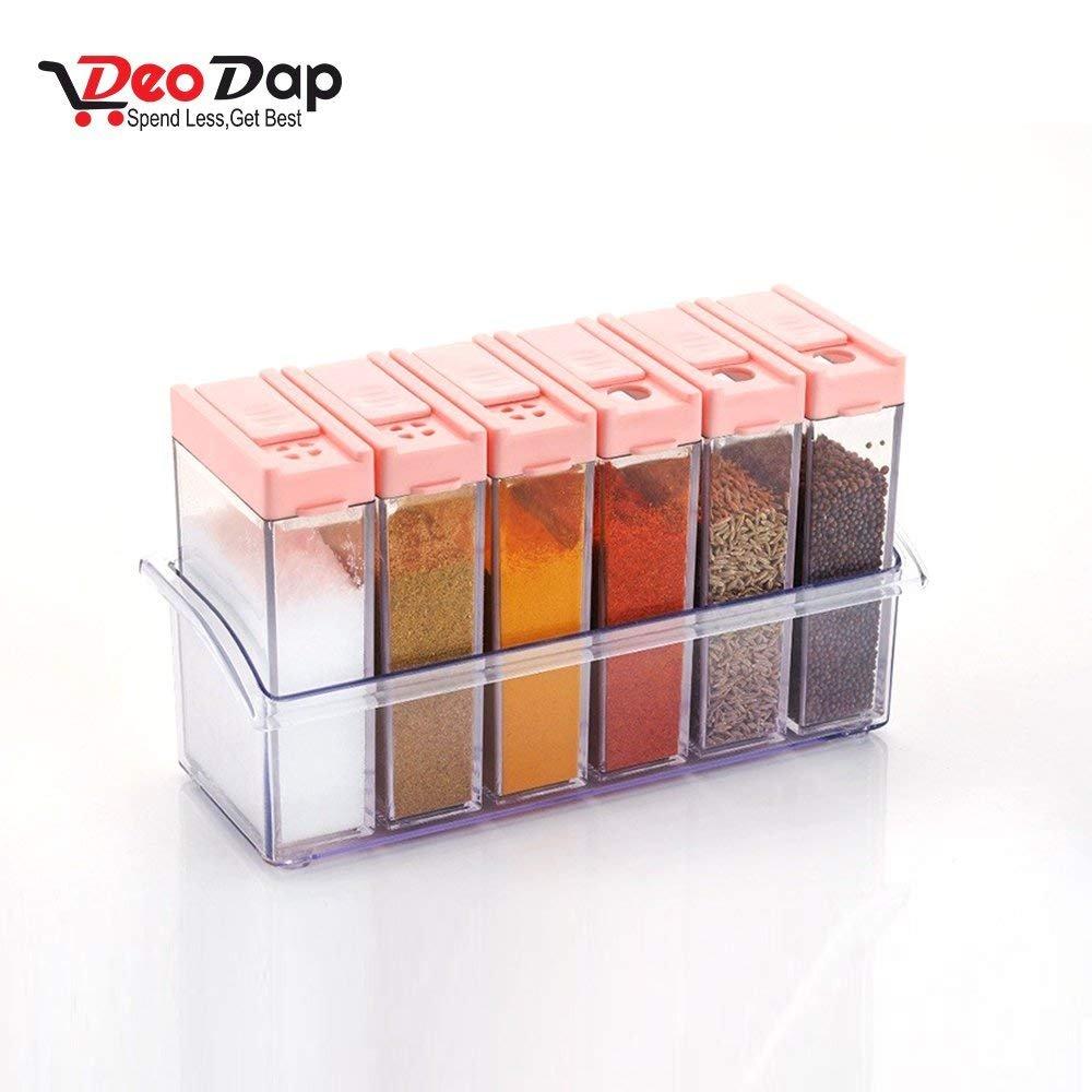 Set of 6 multicolour plastic spice jars from Wukusy, 14x22x8cm, ideal for kitchen storage and organization.