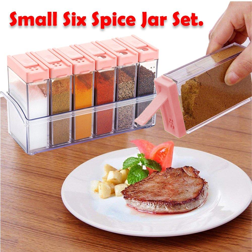 Set of 6 multicolour plastic spice jars from Wukusy, 14x22x8cm, ideal for home and kitchen spice storage.