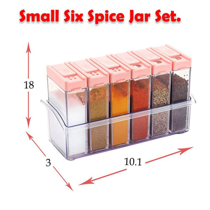 Six multicolored plastic spice jars from Wukusy, 14x22x8cm, ideal for organizing spices in home and kitchen storage.