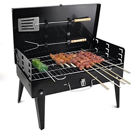 Wukusy 125 Stainless Steel Briefcase Style Barbecue Grill Toaster in black, medium size, for home and kitchen use.