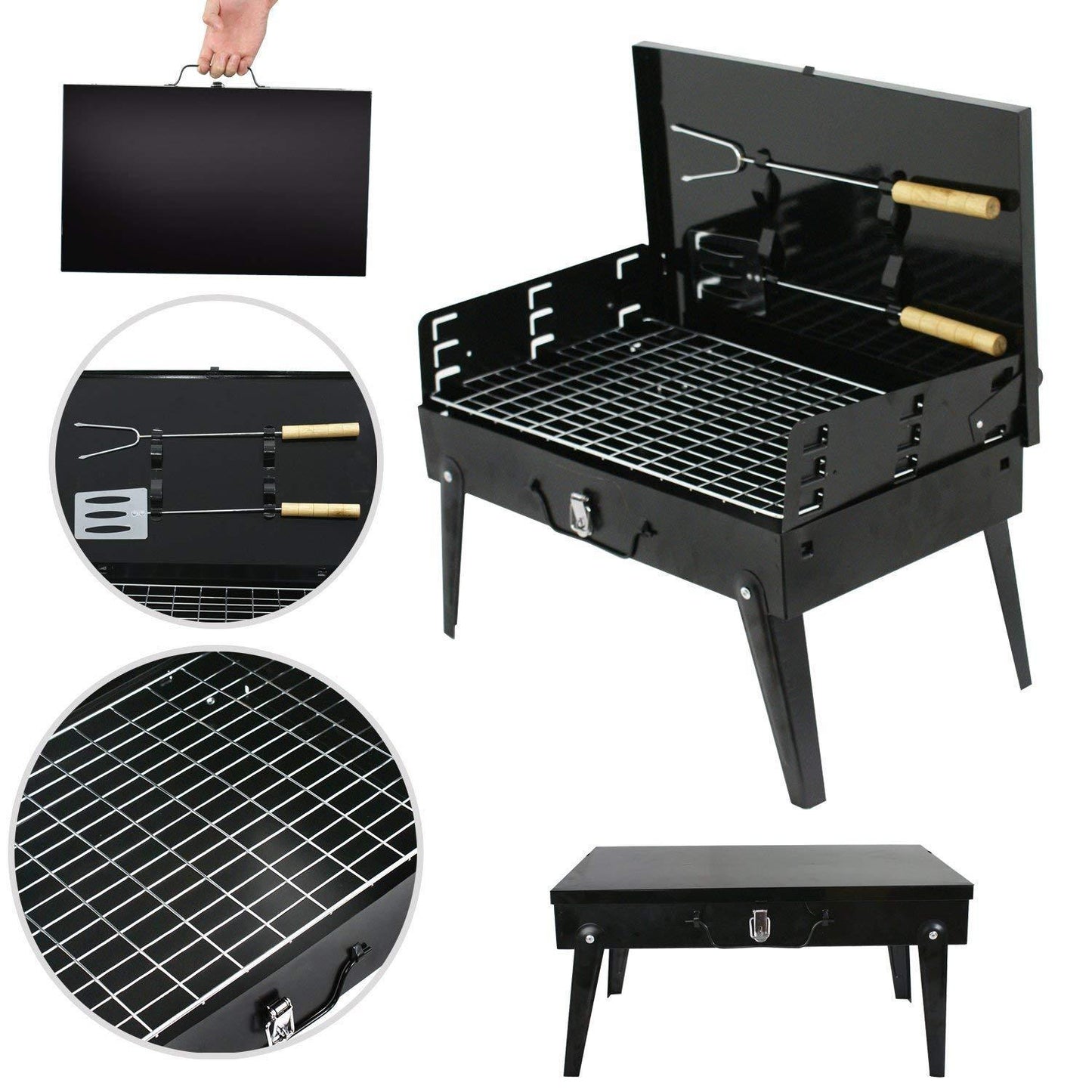 Wukusy 125 Stainless Steel Briefcase Style Barbecue Grill Toaster in medium black, compact kitchen appliance for grilling and toasting.