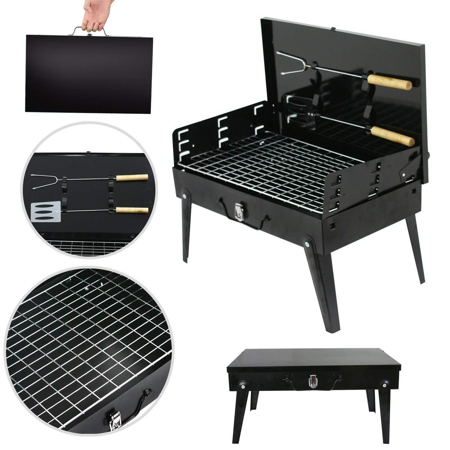 Wukusy 125 Stainless Steel Briefcase Style Barbecue Grill Toaster in medium black, compact kitchen appliance for grilling and toasting.