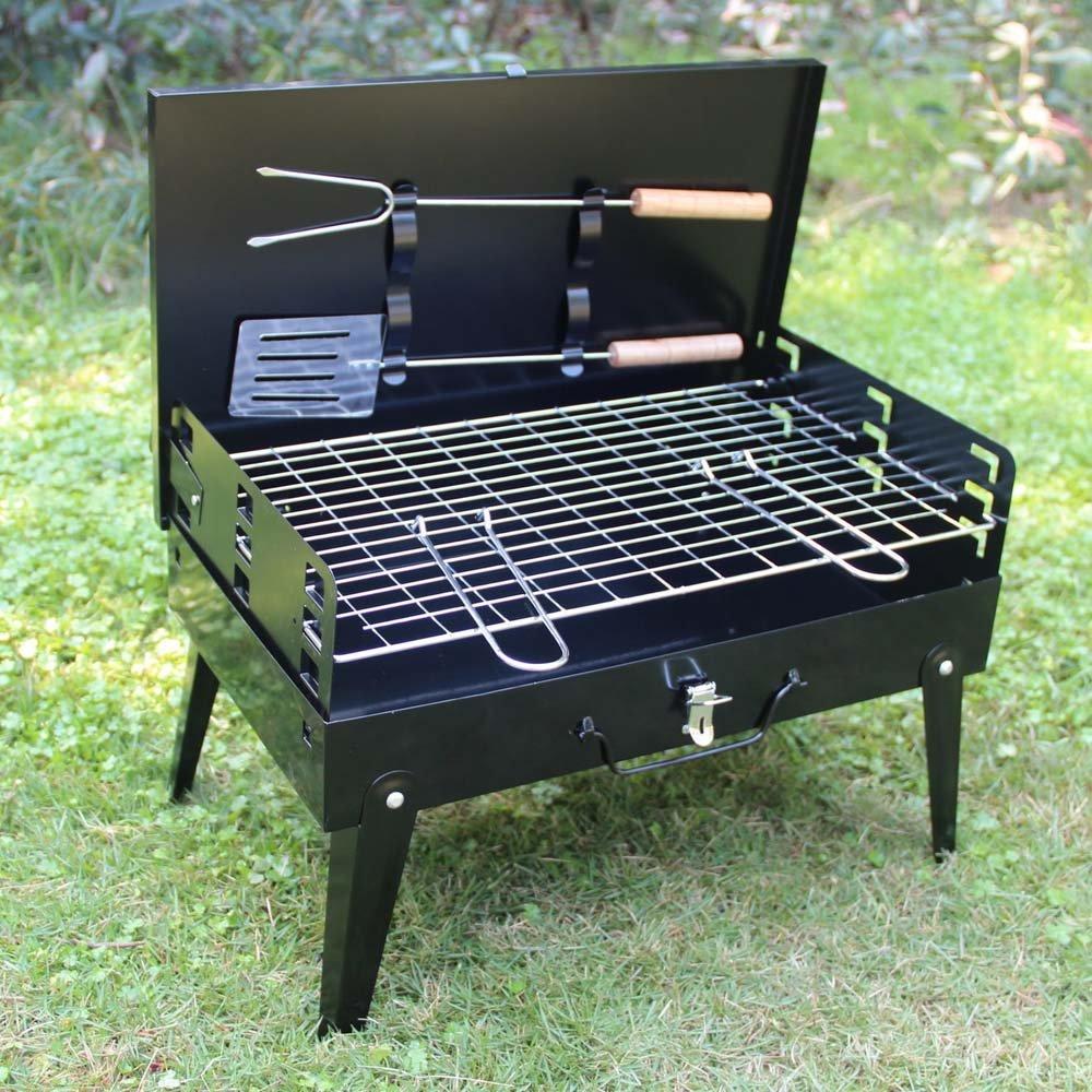 Wukusy stainless steel briefcase-style barbecue grill toaster in medium black, designed for home and kitchen use.