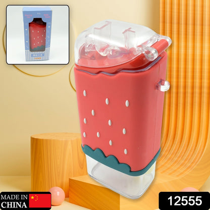 Wukusy ice cream-shaped kids water bottle with straw, adjustable strap, BPA-free plastic, leakproof design, 300ml capacity.