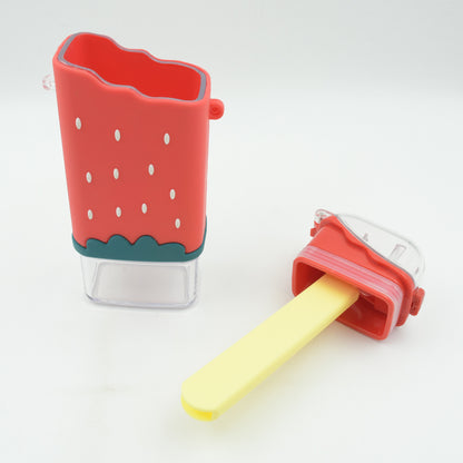 Wukusy ice cream-shaped kids' water bottle with straw, adjustable strap, BPA-free, leakproof, 300ml plastic water cup.