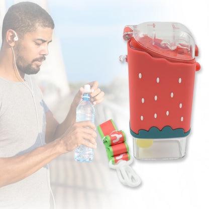 Wukusy ice cream-shaped kids water bottle with straw, adjustable strap, BPA-free, leakproof, 300ml plastic cup for children.