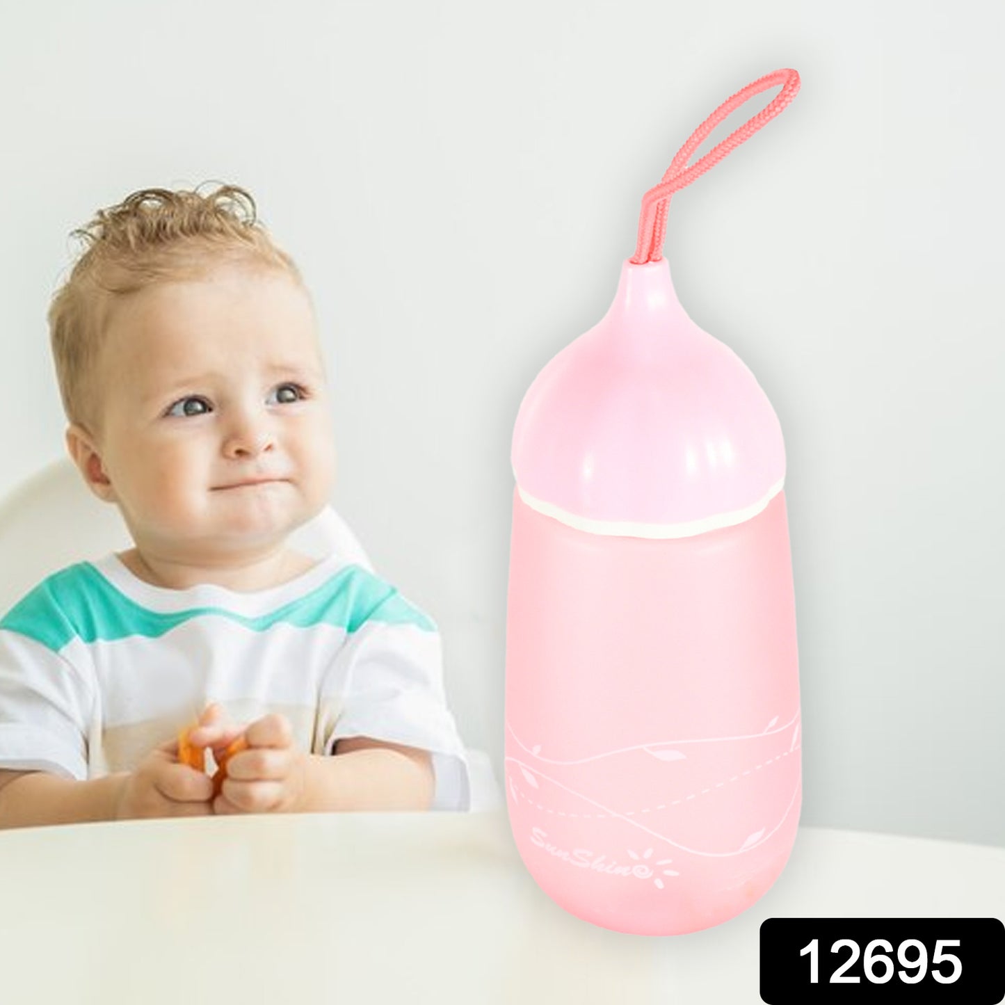 Wukusy 550ml BPA-free plastic water bottle with unique shape, Dori strap, leakproof design, suitable for children at home or school.