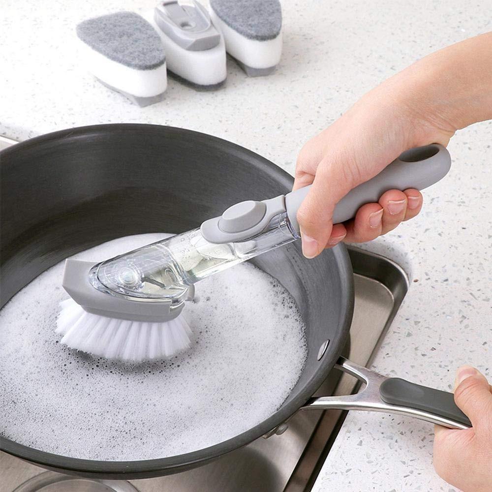 Wukusy 1271 automatic liquid dispenser dish cleaning brush and scrubber for kitchen use, with a sleek design and ergonomic handle.