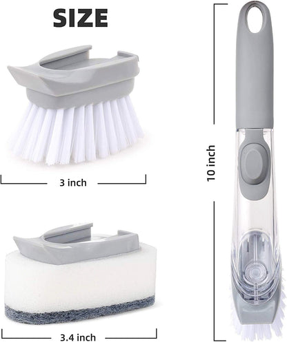 Wukusy automatic liquid dispenser dish brush and scrubber for kitchen cleaning, with a built-in liquid dispenser and ergonomic handle.
