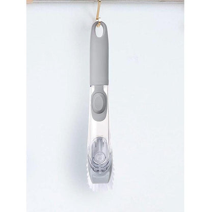 Wukusy 1271 automatic liquid dispenser dish brush and scrubber for kitchen cleaning, with soap dispensing and ergonomic handle.