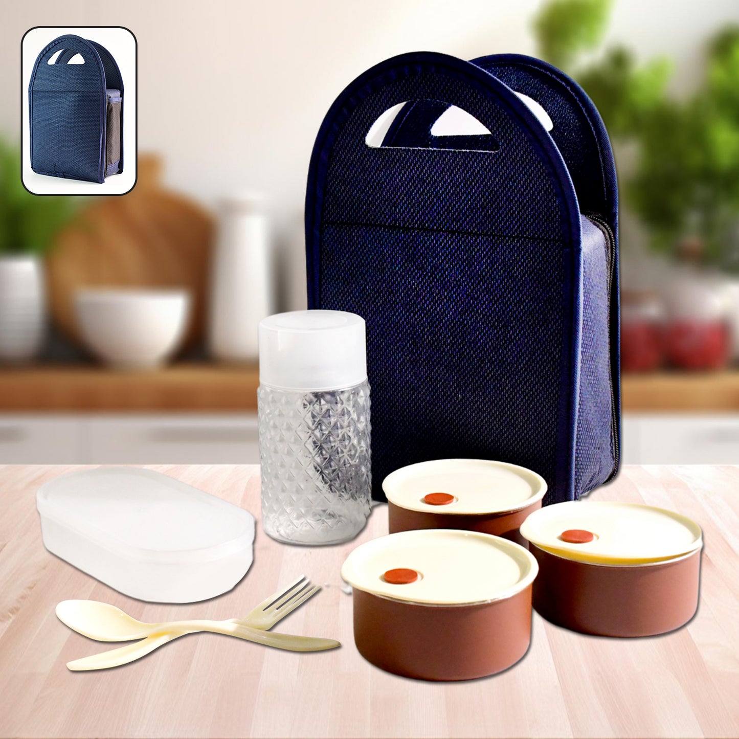 Wukusy 128 Steel Lunch Box Set with four black stainless steel containers for home and kitchen use.