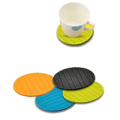 Six round plain silicone cup coasters by Wukusy for tea, coffee, or wine, ideal for home use and protecting surfaces.
