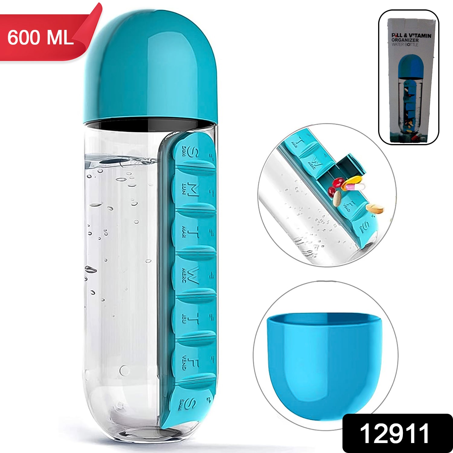 Wukusy 600ml multi-functional vitamin and water bottle in mixed colors, ideal for travel and outdoor use, summer travel kit.
