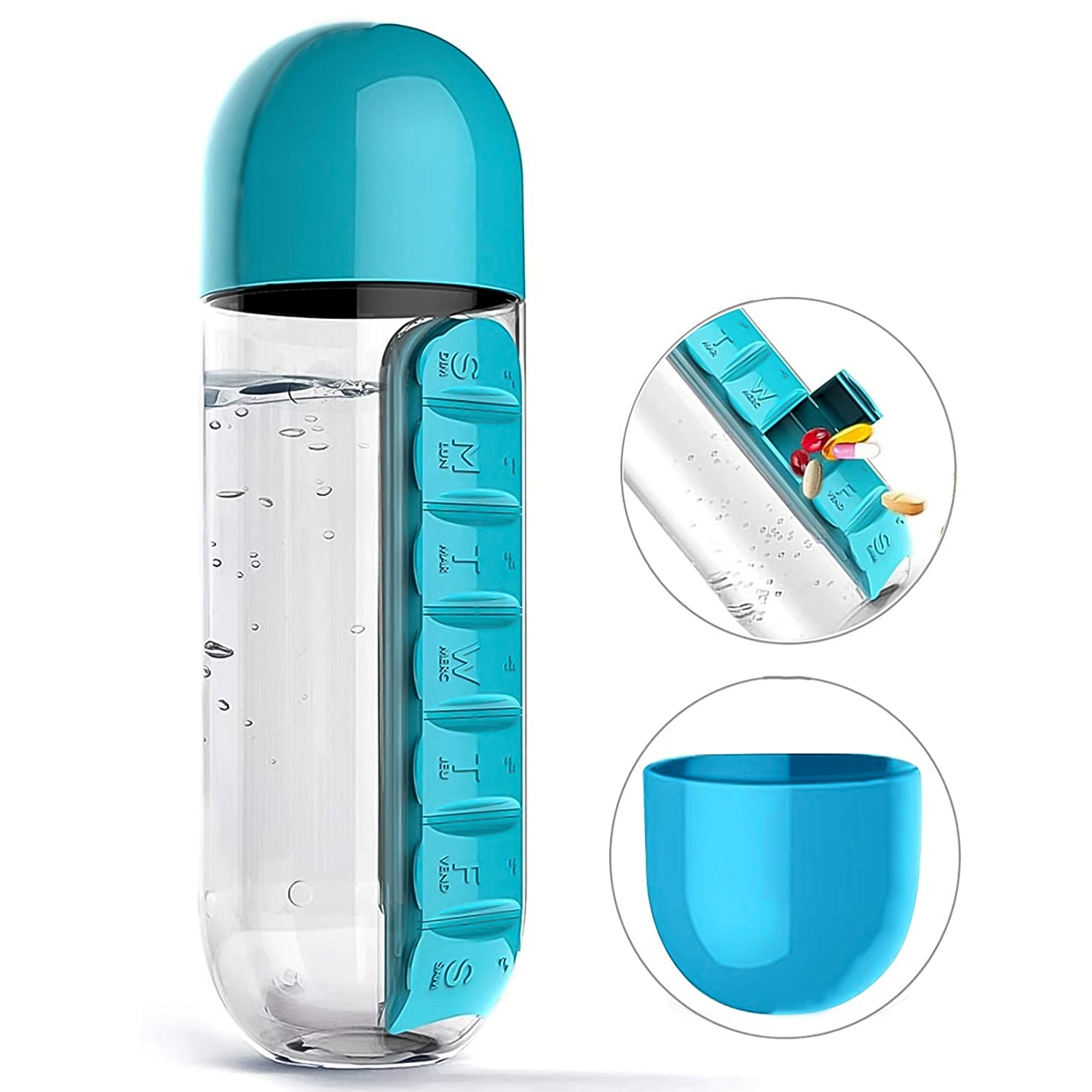 Wukusy 600ml multi-functional vitamin and water bottle in mix colors, suitable for travel and outdoor use, with a sleek design.