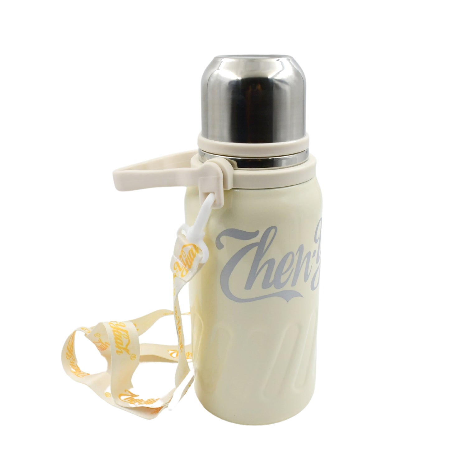 Wukusy stainless steel vacuum insulated water bottle with wide mouth, hanging strap, leak-proof lid, for hot and cold drinks, 900 ml capacity.