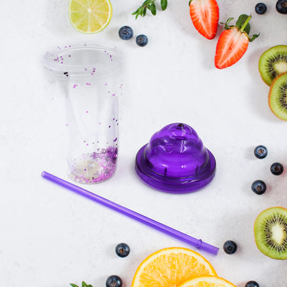 Wukusy reusable plastic cold drink tumbler with lid and straw, double-wall design for tea, coffee, or cold beverages in mixed colors.