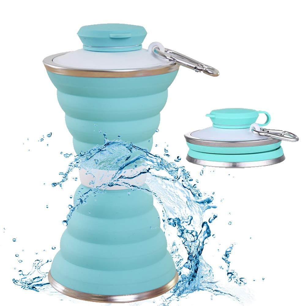 Wukusy silicone travel water bottle, BPA-free, leak-proof, collapsible, lightweight, ideal for camping, hiking, gym, and outdoor activities.