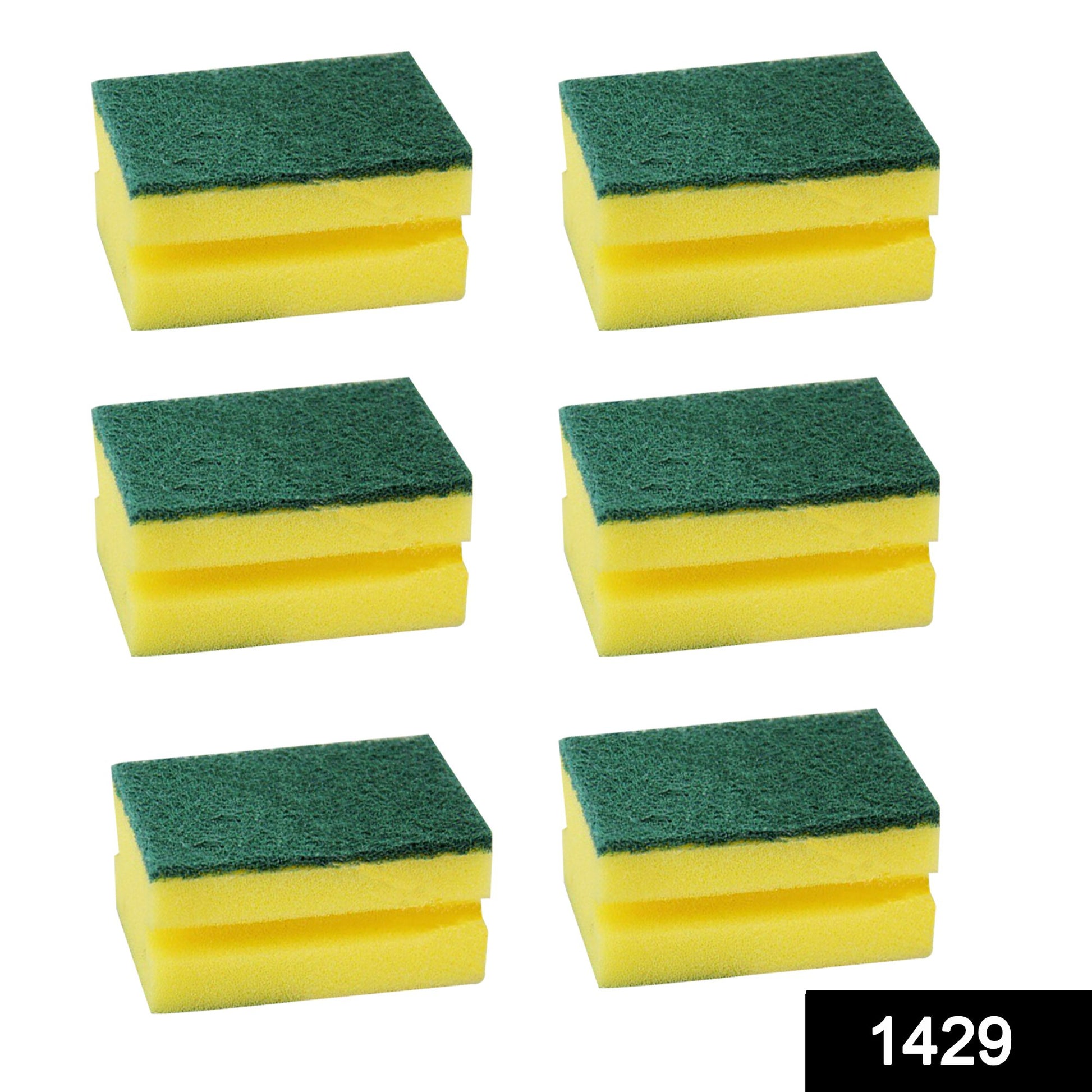 Wukusy 1429 2-in-1 scrub sponge for kitchen sink and bathroom cleaning, featuring dual side for scrubbing and polishing.