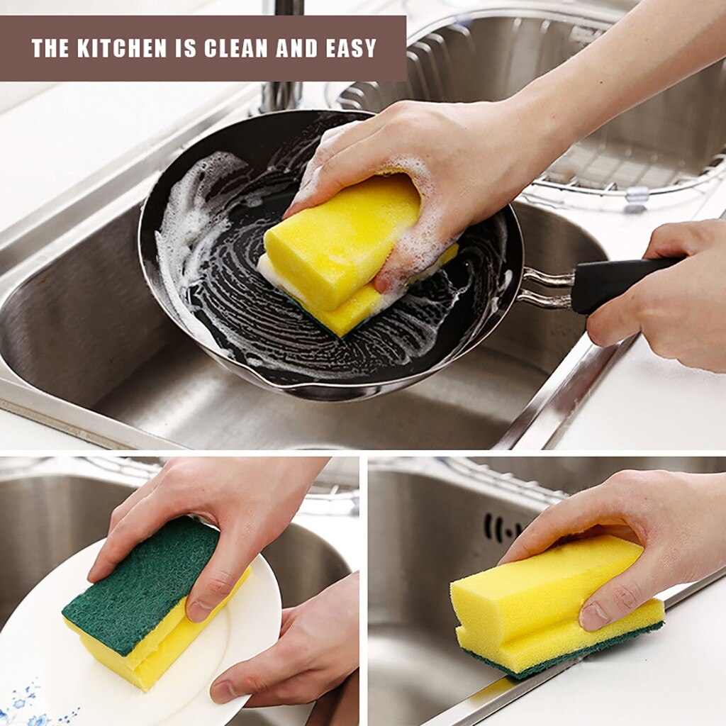 Wukusy 1429 2-in-1 scrub sponge for kitchen sink and bathroom cleaning, featuring dual-sided textured pads for effective scrubbing.