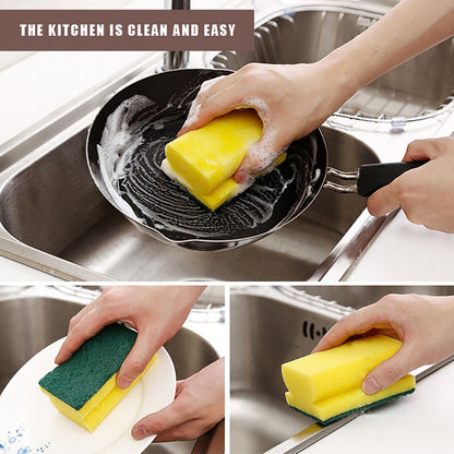 Wukusy 1429 2-in-1 scrub sponge for kitchen sink and bathroom cleaning, featuring dual-sided textured pads for effective scrubbing.