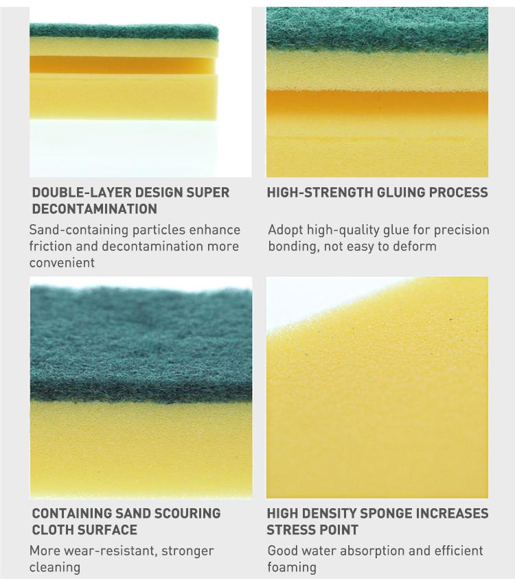 Wukusy 1429 2-in-1 scrub sponge for kitchen sink and bathroom cleaning, dual-sided scrubber for effective cleaning.