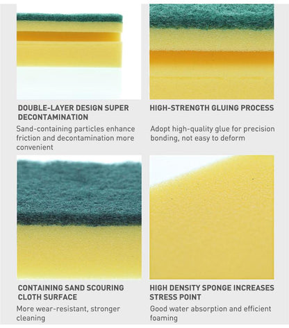 Wukusy 1429 2-in-1 scrub sponge for kitchen sink and bathroom cleaning, dual-sided scrubber for effective cleaning.