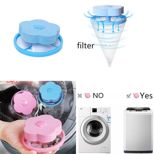 Wukusy washing machine lint filter bag, floating mesh pouch for catching lint and hair, used in home laundry appliances.