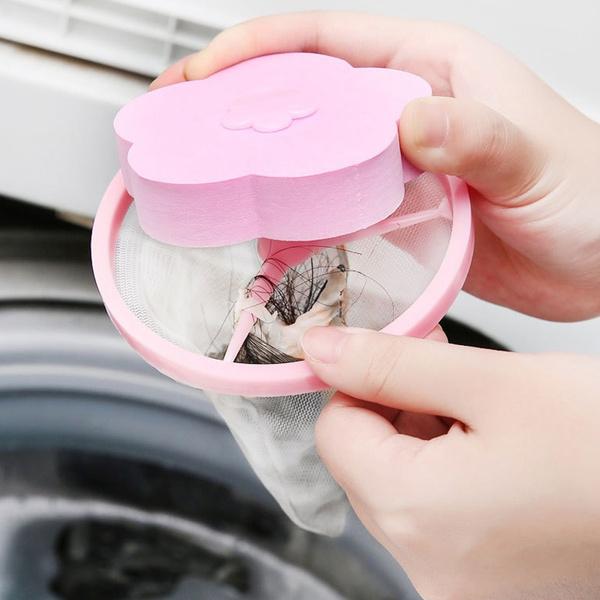 Wukusy washing machine floating filter lint mesh bag for catching hair and lint, made of durable net material for home laundry use