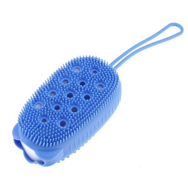 Wukusy silicone bubble bath spa brush, a soft body scrubbing brush with textured silicone bristles for gentle cleansing in the bathroom.