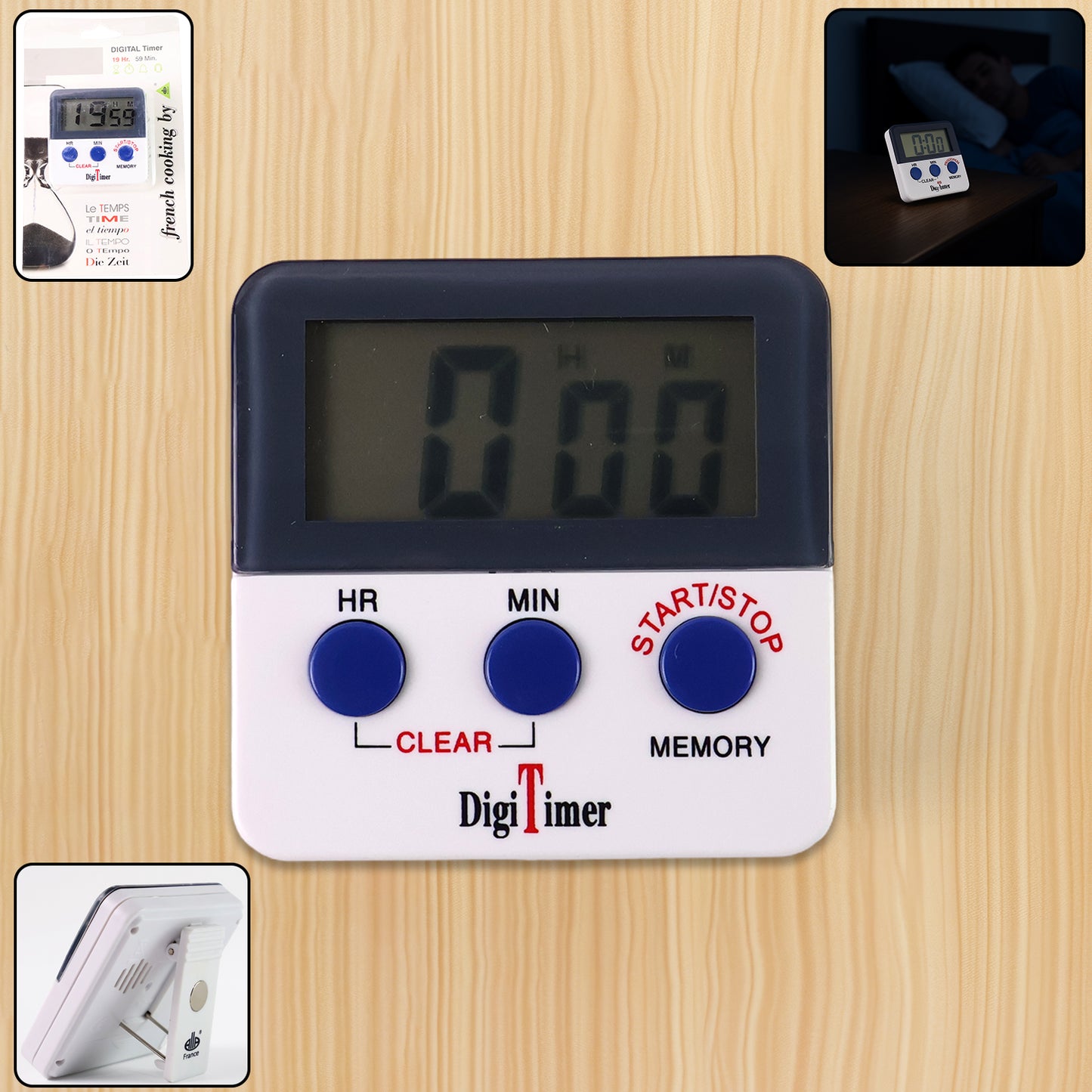 Wukusy digital kitchen timer with alarm, magnetic stand, and stopwatch for kitchen and study use.