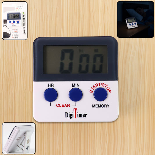 Wukusy digital kitchen timer with alarm, magnetic stand, and stopwatch for kitchen and study use.