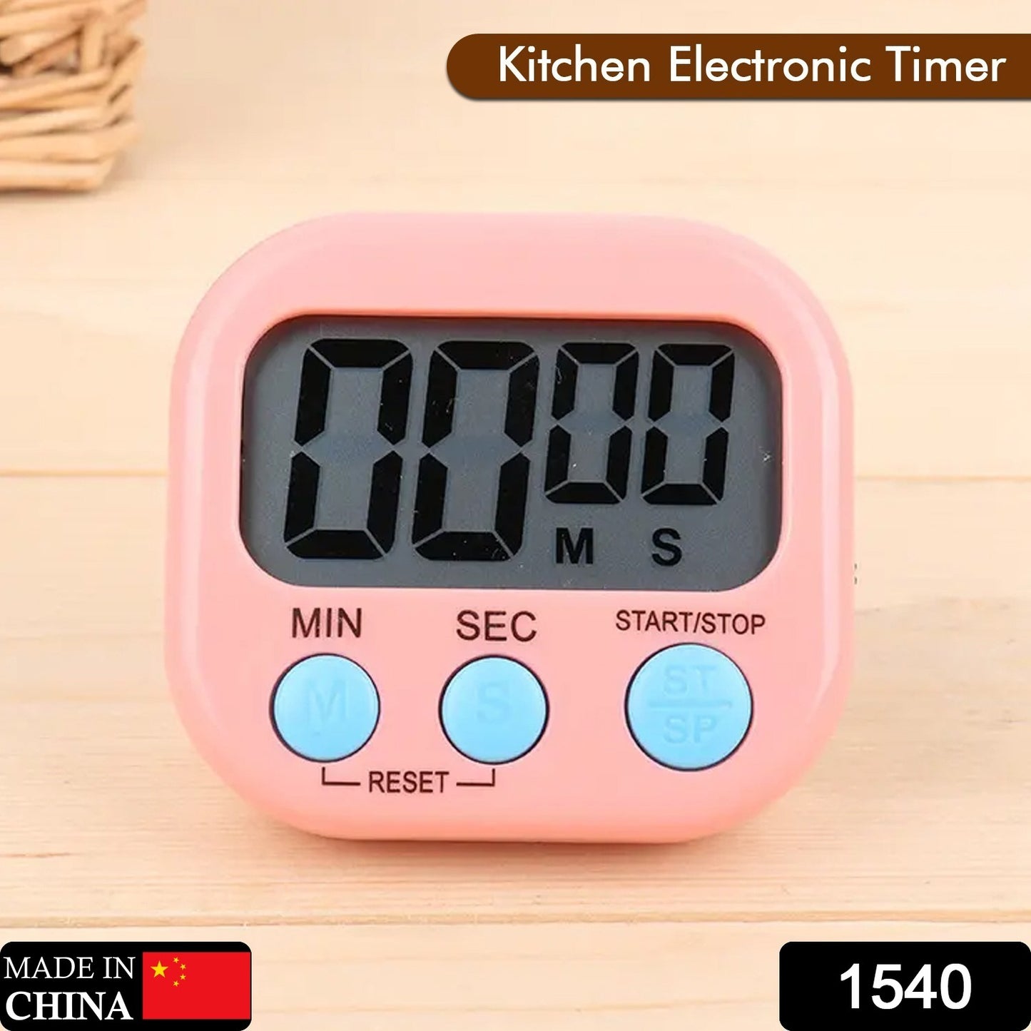 Wukusy 1540 digital kitchen timer with clear large digits, countdown from 0-99 minutes for cooking and office timing.